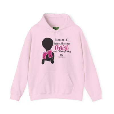 All things through Christ breast cancer edition Unisex Heavy Blend™ Hooded Sweatshirt